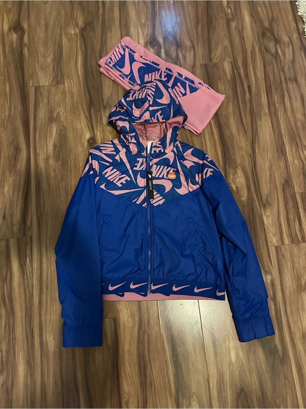 Nike Blue and Pink Girls' Hooded Windbreaker